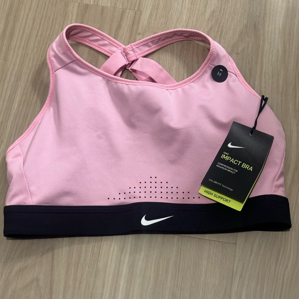 Nike Women's Pink and Black Sports Bra